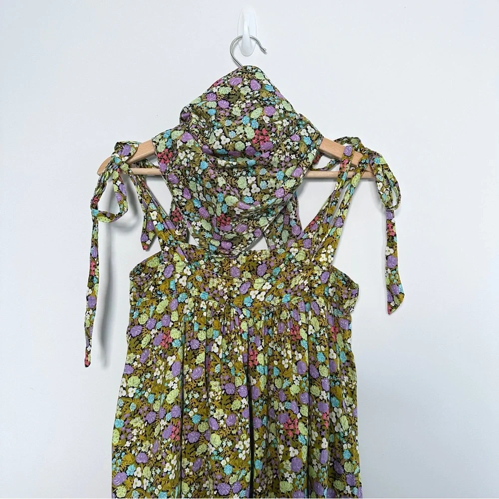 Vintage Handmade Midi Dress Size UK 6 XS Green Floral Trapeze Sleeveless - Picture 9 of 13